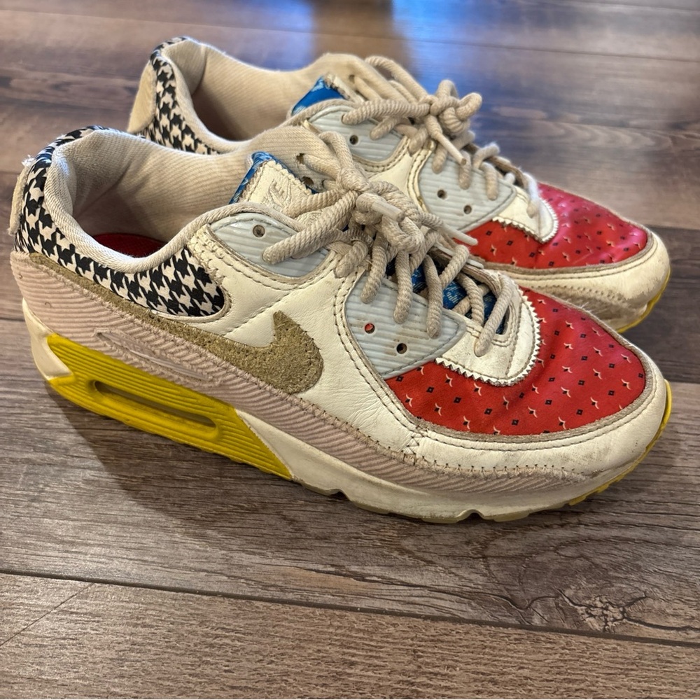 NIKE Air Max 90 Patchwork Multi Sneakers Leather Suede Corduroy Sail Sz 8